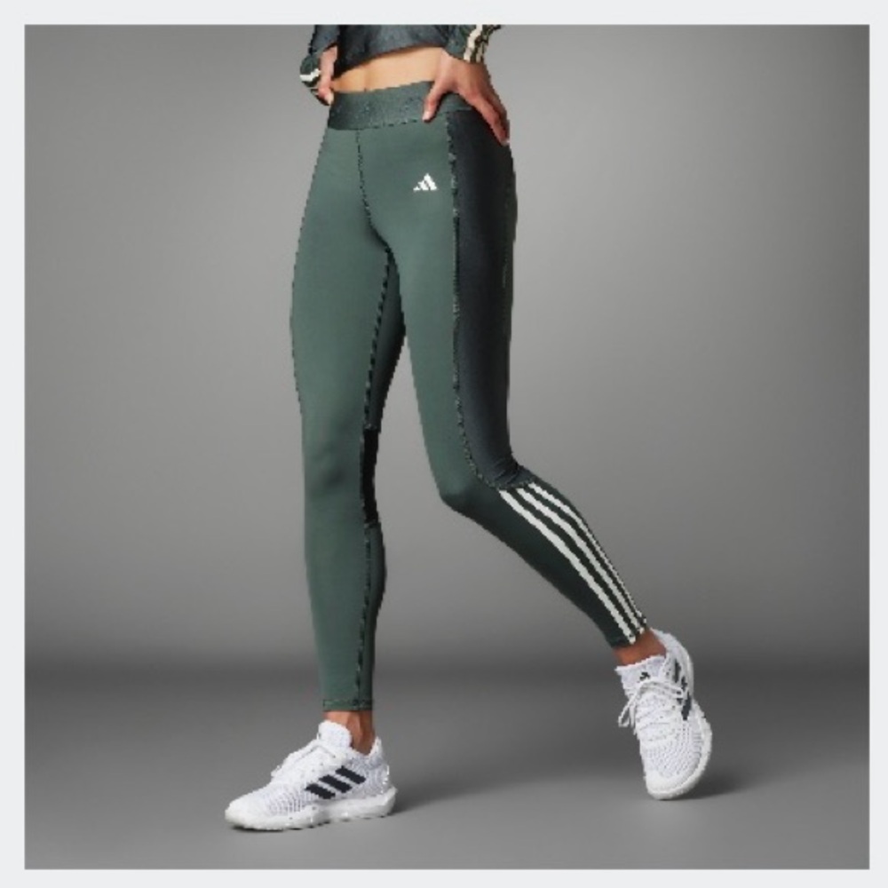 adidas Hyperglam Shine Full Length Leggings Green White XL
